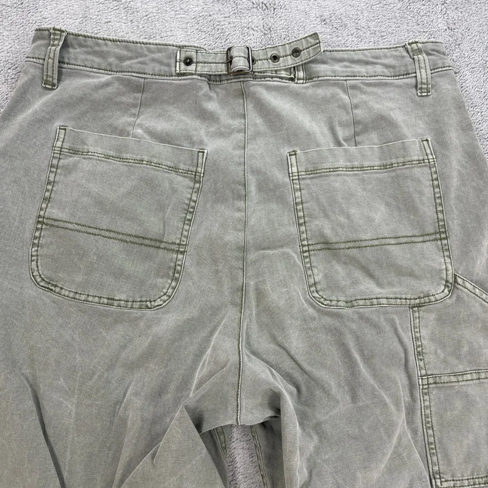 Old Navy Pants Women 14 Green Utility Carpenter High Waisted Cinch Back Canvas - Picture 6 of 16